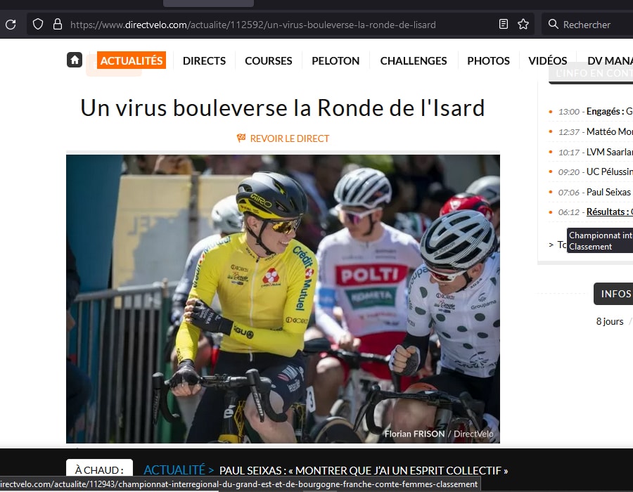 Article du Media DirectVelo sur la Visma-Lease a Bike Development lors de la Ronde de l'Isard 2024