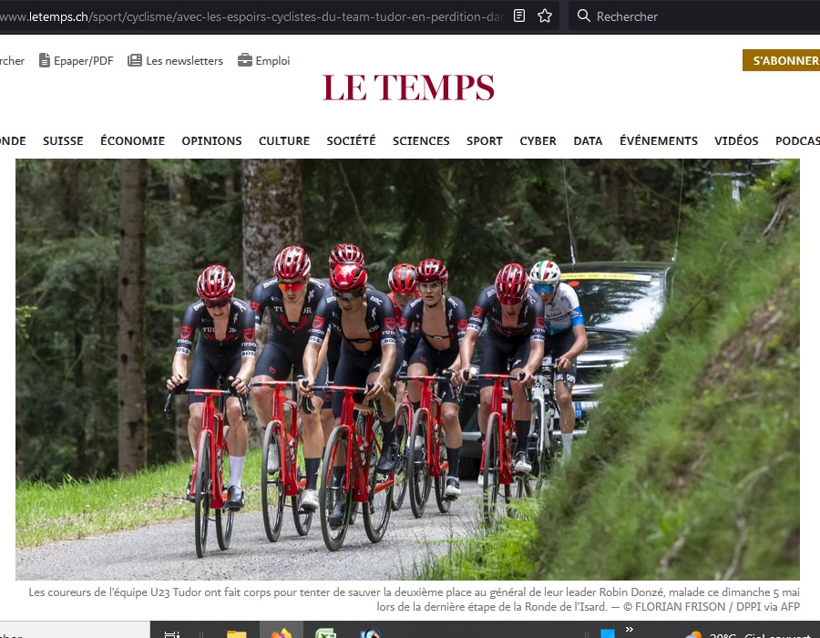 Article du média Suisse Le Temps sur l'équipe U23 Tudor lors de la Ronde de l'Isard 2024
