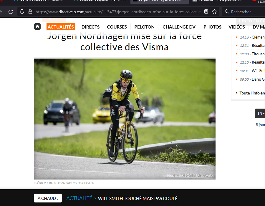 Article du média français Direct Velo sur Jorgen Nordhagen<br />
de l'équipe Team Visma-Lease a Bike Development.<br />
