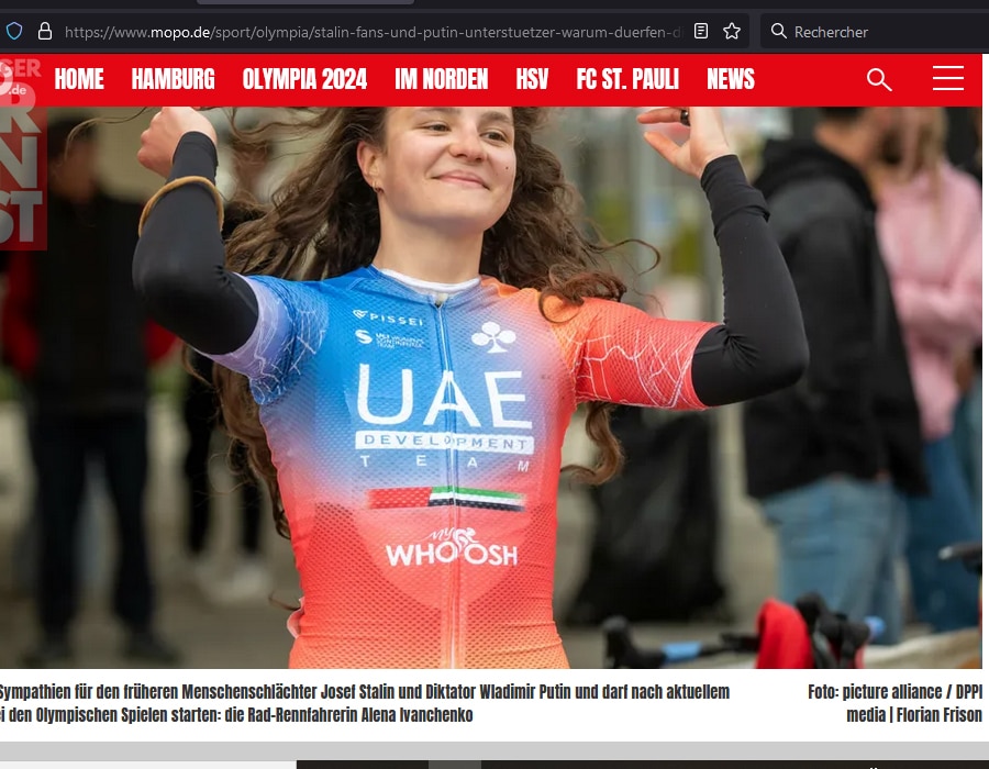 Article du média Allemand Mopo sur la cycliste Russe Alena Ivanchenko