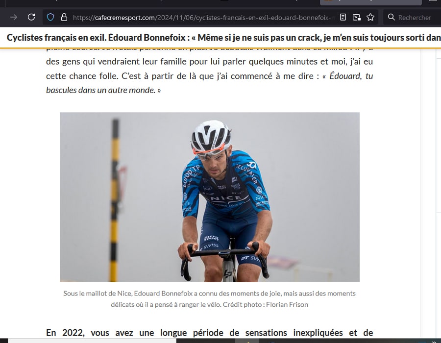 Article du média français Café Crème Sport sur le coureur français Edouard Bonnefoix