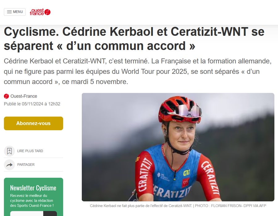 Article du média français Ouest France sur la française Cedrine KERBAOL